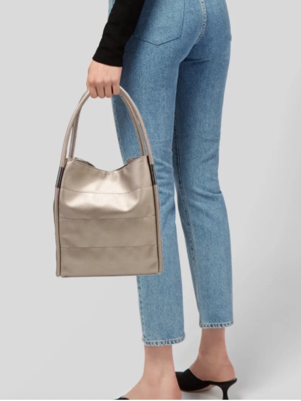 NEIMAN MARCUS metallic gold faux leather tote bag